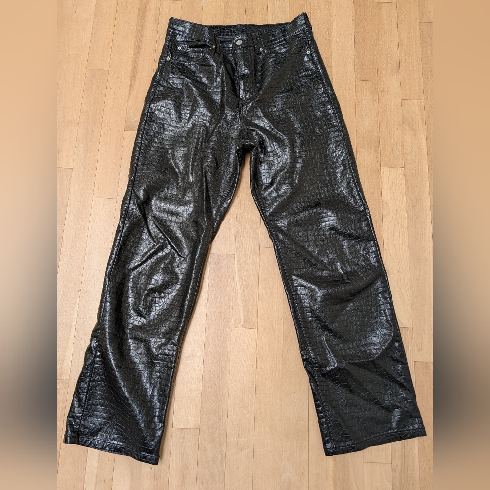 BDG Black Faux Leather Crocodile-Embossed Pants size 29